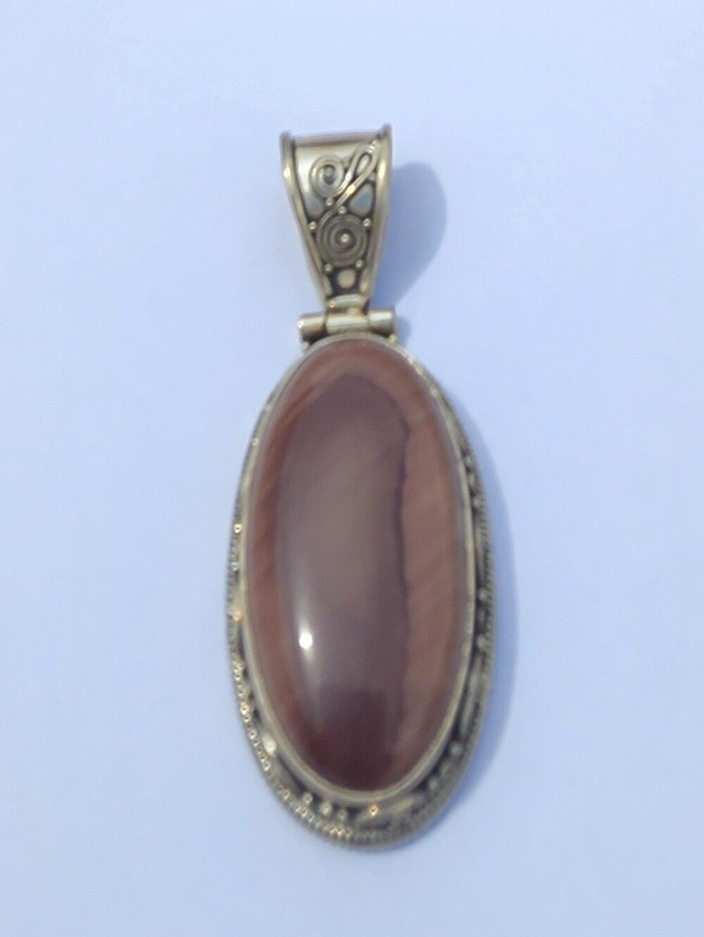 Handcrafted Brown Imperial Jasper Oval Pendant Necklace In 925 Sterling Silver